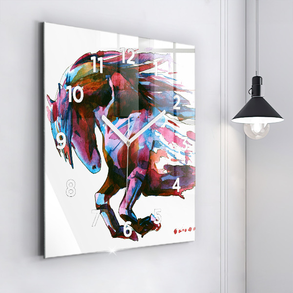 Square wall clock A horse on the run