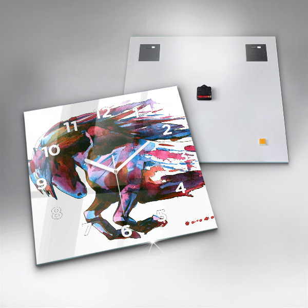 Square wall clock A horse on the run