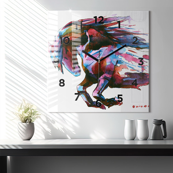 Square wall clock A horse on the run