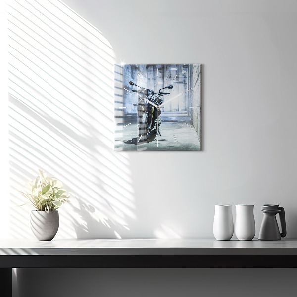 Square wall clock Motorcycle in the alley