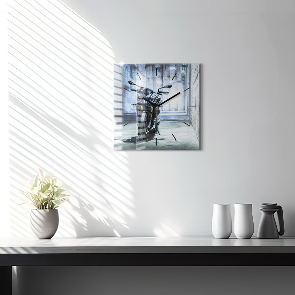 Square wall clock Motorcycle in the alley