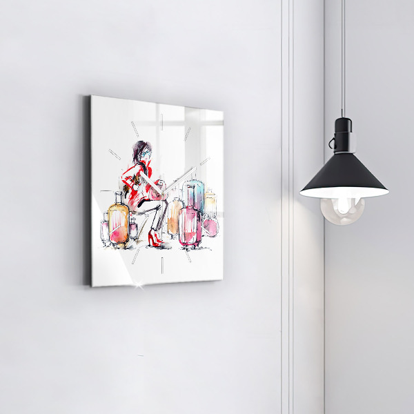 Square wall clock Woman with suitcases
