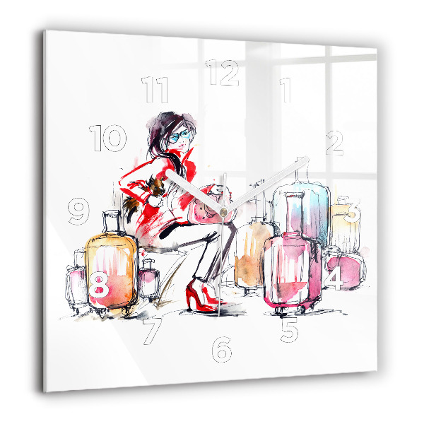 Square wall clock Woman with suitcases