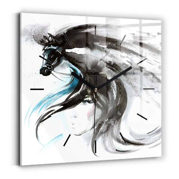 Square wall clock Abstract horse and woman