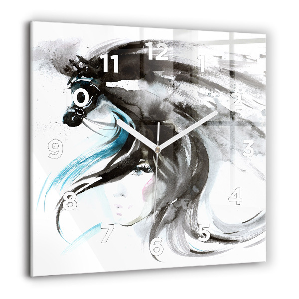 Square wall clock Abstract horse and woman
