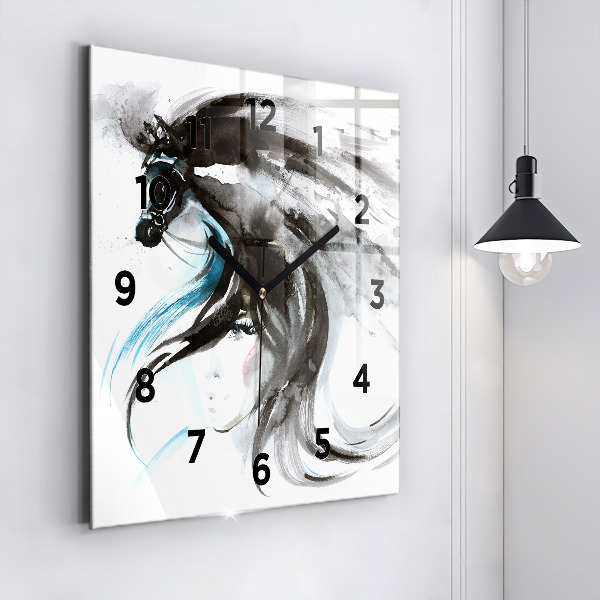Square wall clock Abstract horse and woman