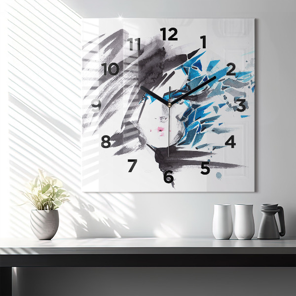 Square wall clock Abstract woman's face