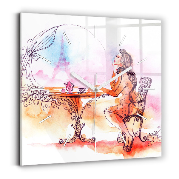 Square wall clock Woman drinking tea