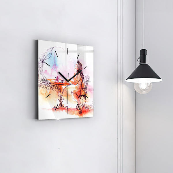 Square wall clock Woman drinking tea