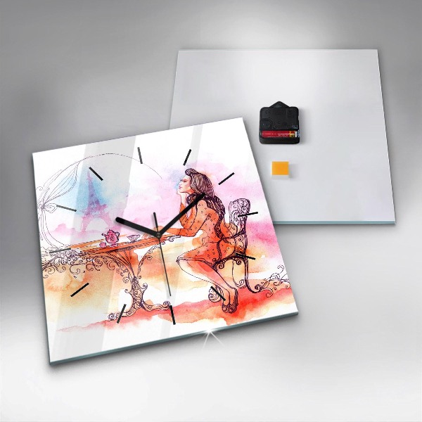 Square wall clock Woman drinking tea