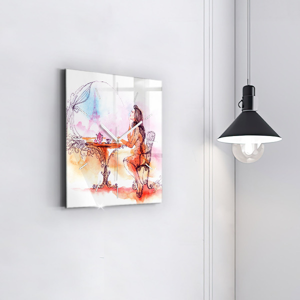 Square wall clock Woman drinking tea