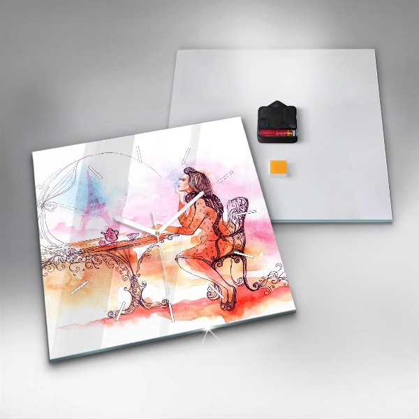 Square wall clock Woman drinking tea