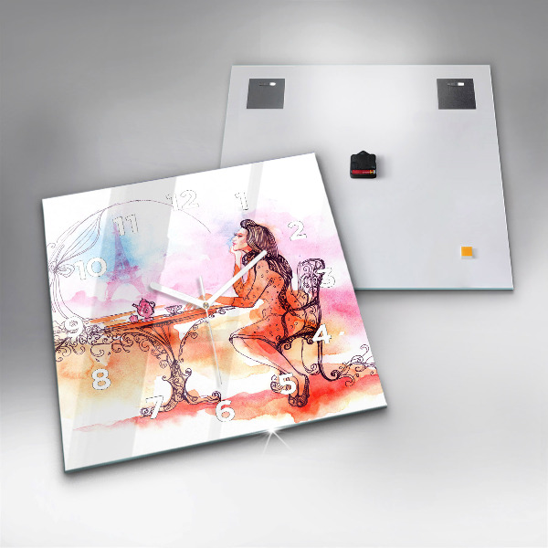 Square wall clock Woman drinking tea