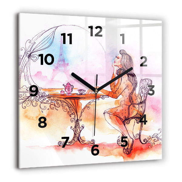 Square wall clock Woman drinking tea