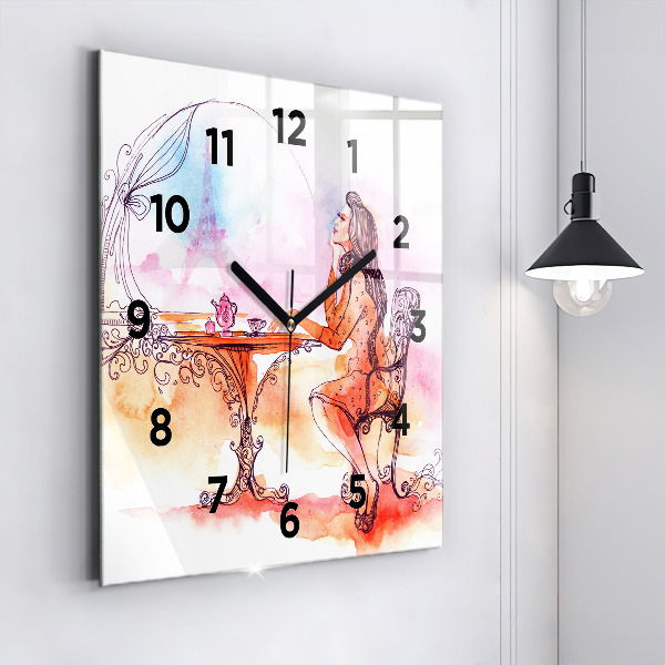 Square wall clock Woman drinking tea
