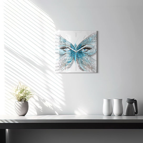 Square wall clock Butterfly face
