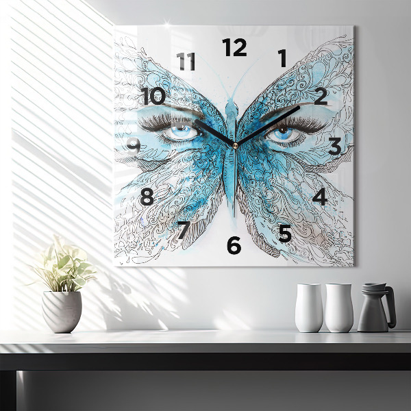 Square wall clock Butterfly face