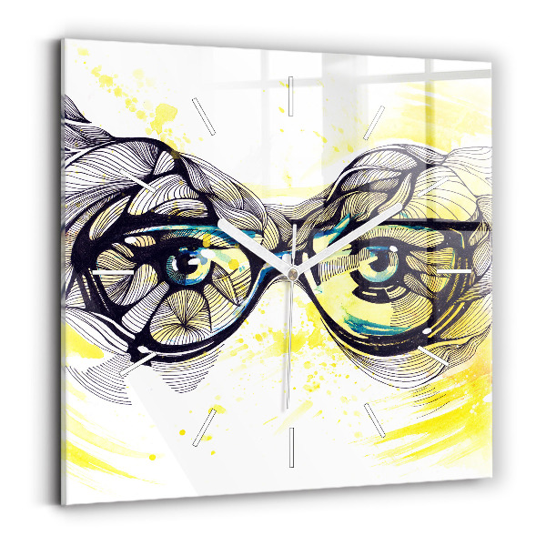 Square wall clock Eyes with glasses