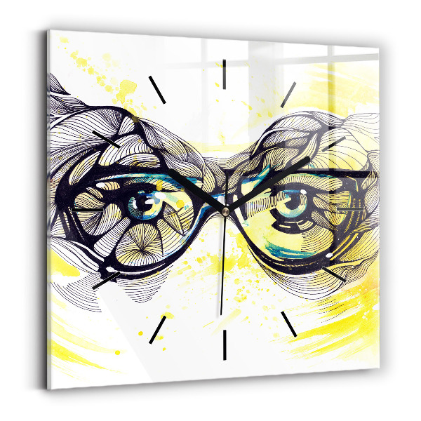Square wall clock Eyes with glasses