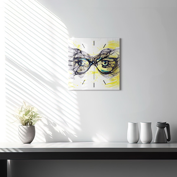 Square wall clock Eyes with glasses