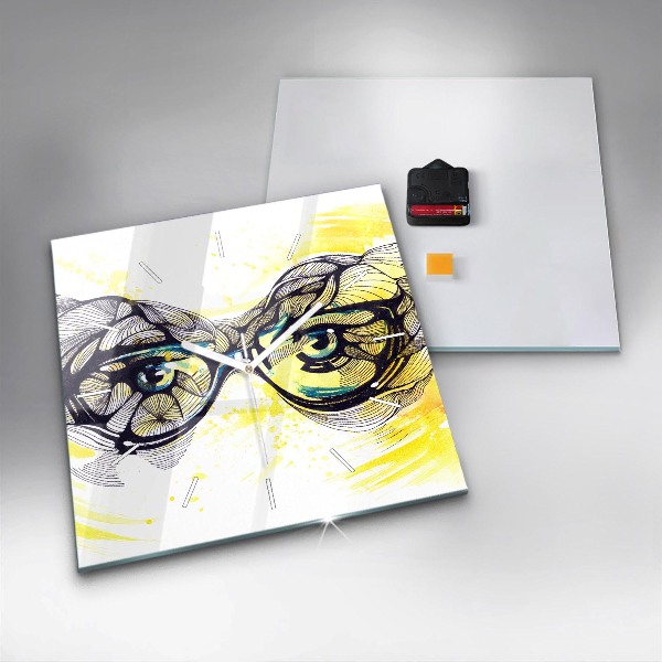 Square wall clock Eyes with glasses