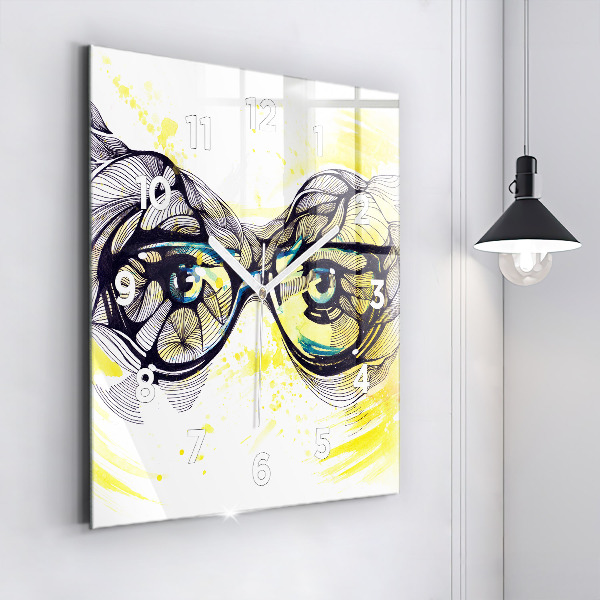 Square wall clock Eyes with glasses