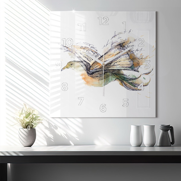 Square wall clock The bird and the book