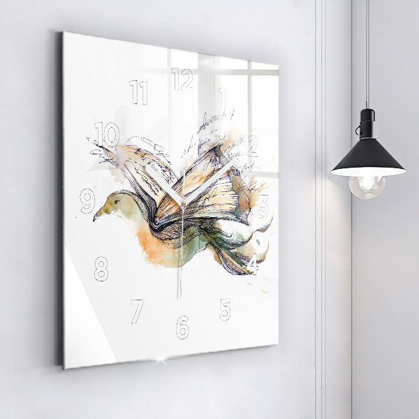 Square wall clock The bird and the book