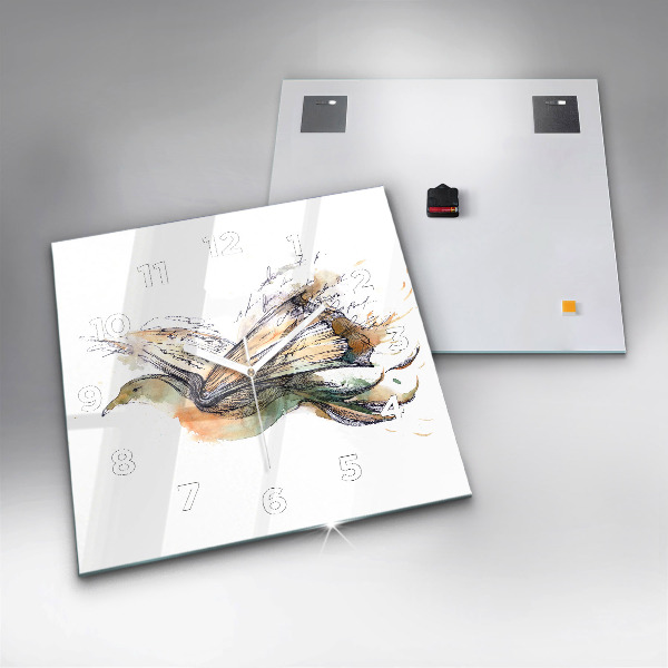 Square wall clock The bird and the book