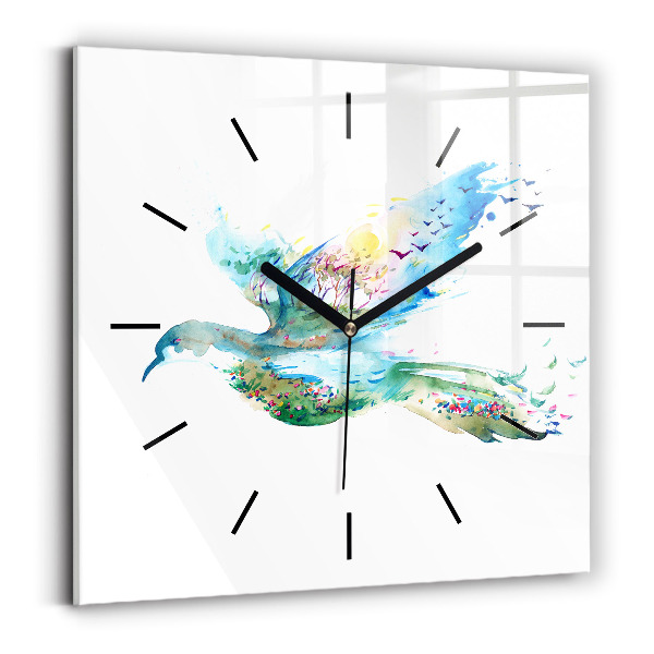 Square wall clock Abstraction of bird and spring