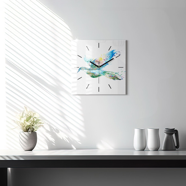 Square wall clock Abstraction of bird and spring