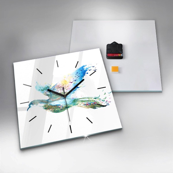 Square wall clock Abstraction of bird and spring