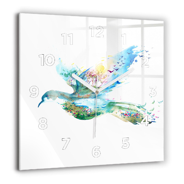 Square wall clock Abstraction of bird and spring