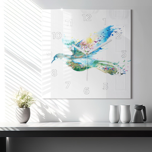 Square wall clock Abstraction of bird and spring