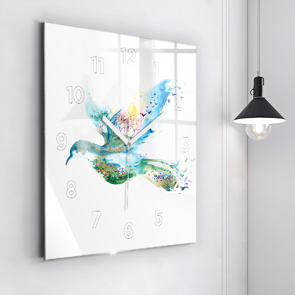 Square wall clock Abstraction of bird and spring