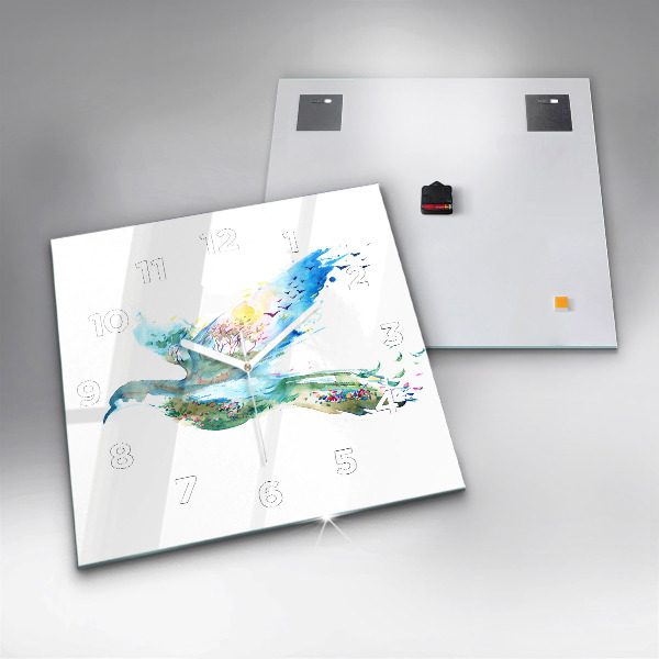 Square wall clock Abstraction of bird and spring