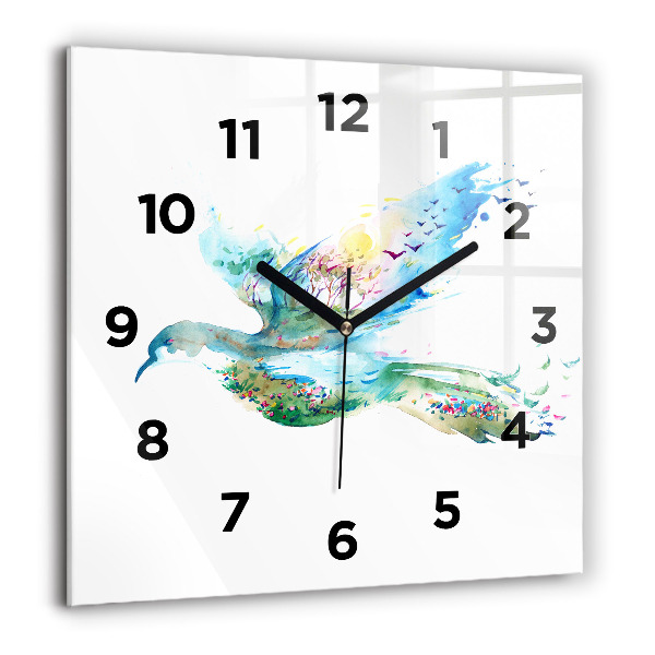 Square wall clock Abstraction of bird and spring