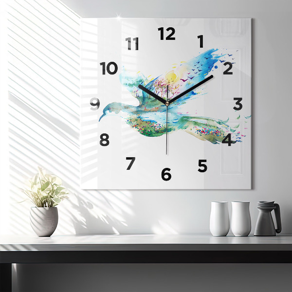 Square wall clock Abstraction of bird and spring