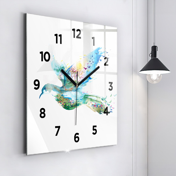 Square wall clock Abstraction of bird and spring