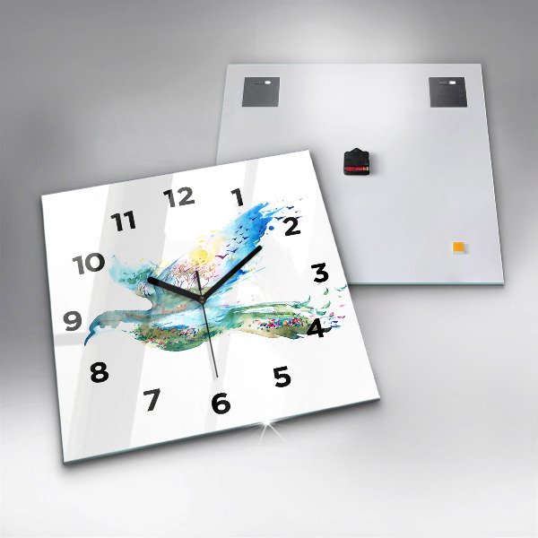 Square wall clock Abstraction of bird and spring