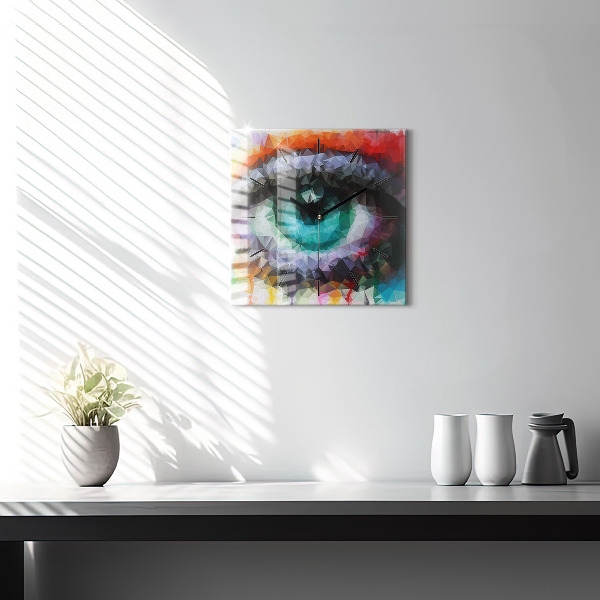 Square wall clock Colorful human eye