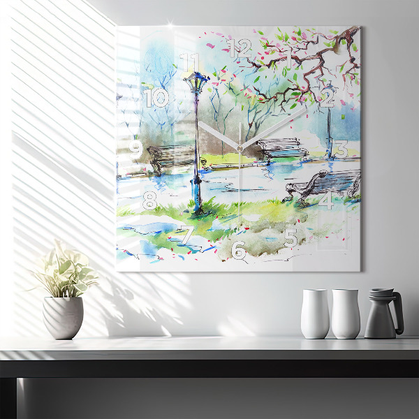 Square wall clock Picturesque spring