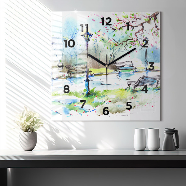 Square wall clock Picturesque spring