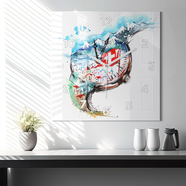 Square wall clock Swiss watch