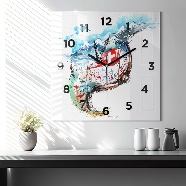 Square wall clock Swiss watch