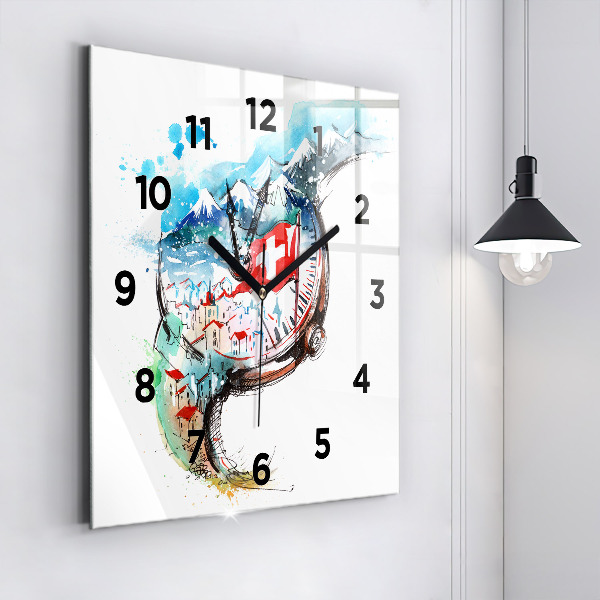 Square wall clock Swiss watch