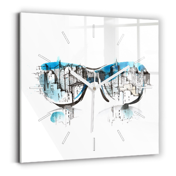 Square wall clock City in glasses