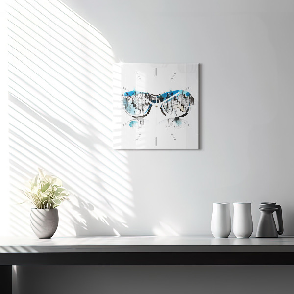 Square wall clock City in glasses