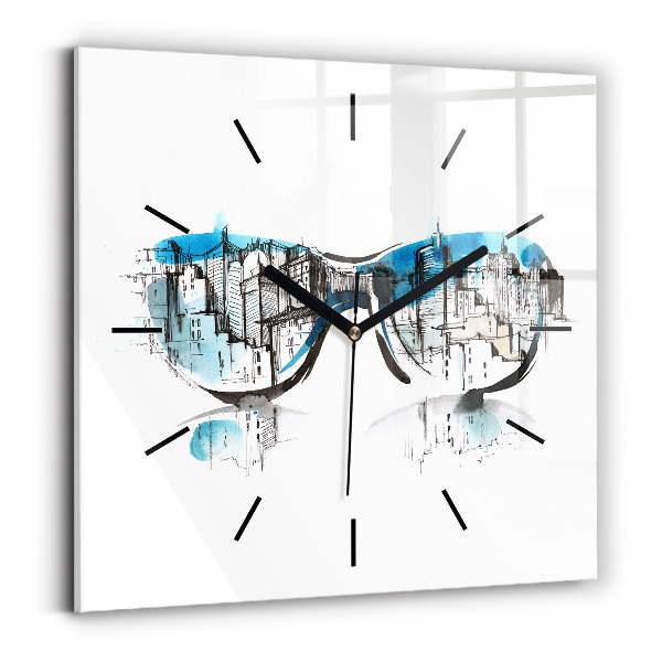 Square wall clock City in glasses