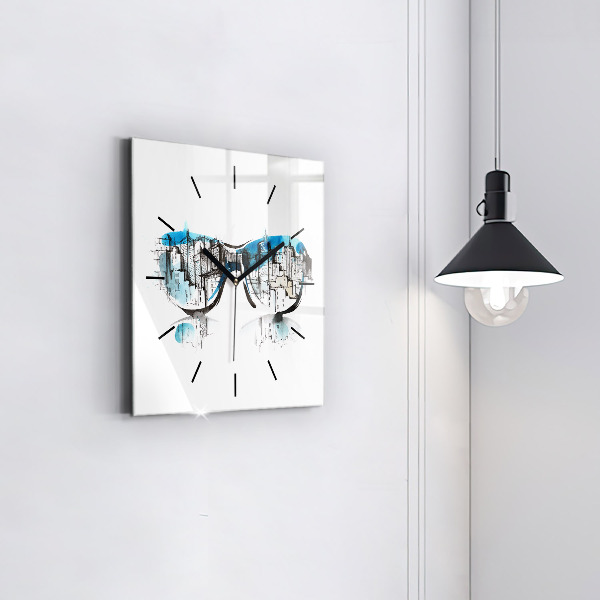 Square wall clock City in glasses